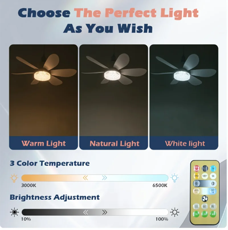 Modern small E27 screw fan light lighting remote control smart silent LED ceiling fan bedroom kitchen toilet 40W Indoor lighting