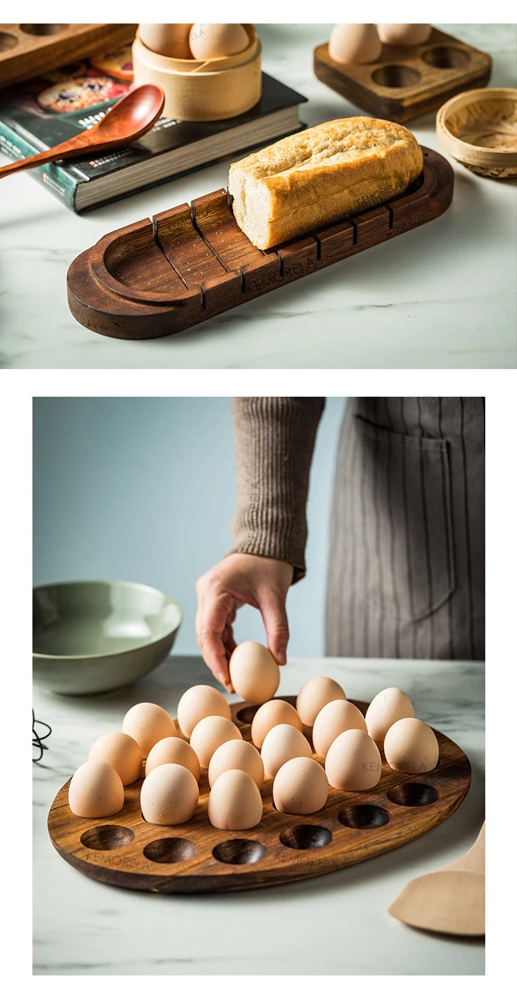 Wooden Egg Storage Box Eggs Tray Home Storage Rack Multi-Compartment Eggs Holder Kitchen Cooking Refrigerator Keep Fresh Tools