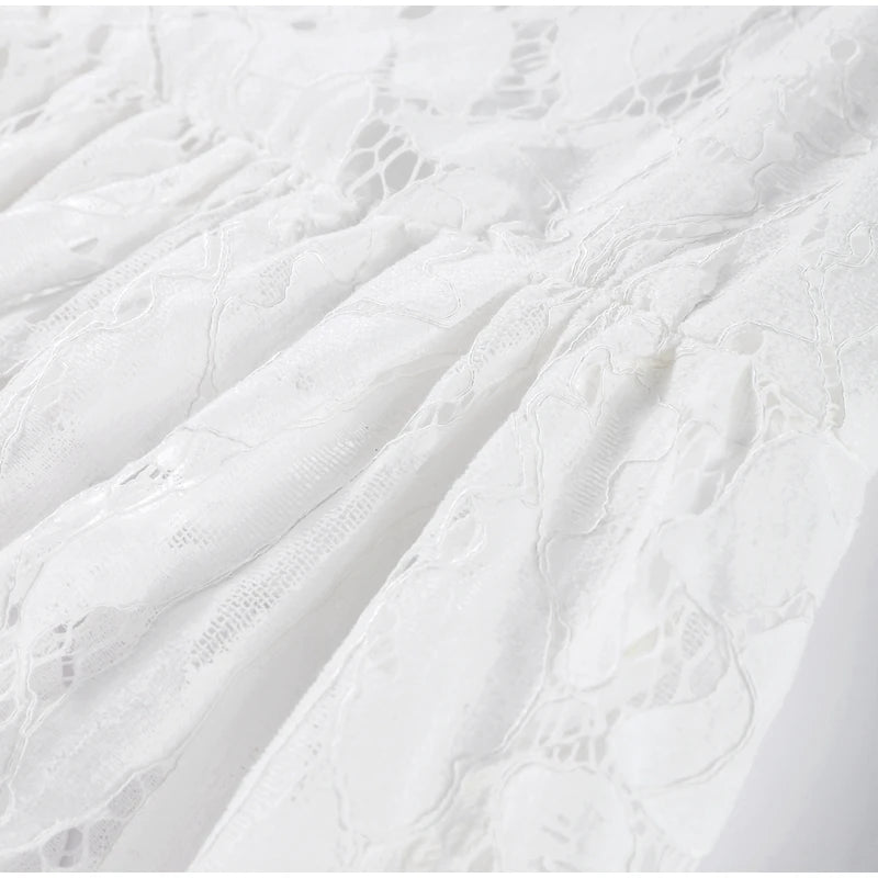 Elegant Lace Hollow Out Long Dress Women High Collar Long Sleeve Slim Solid Dresses 2025 Spring Summer Patchwork Lady Party Robe