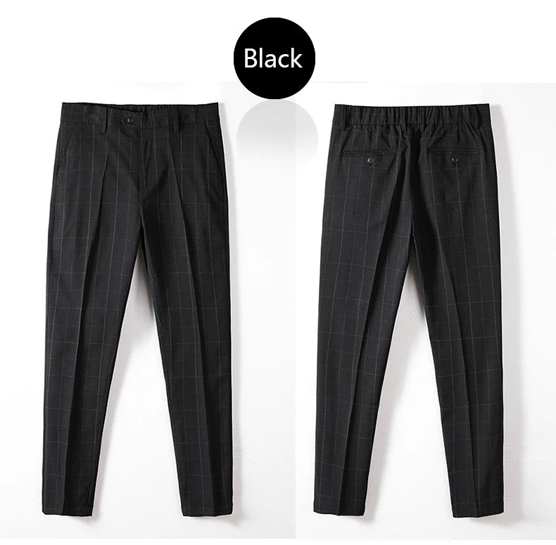 High Quality Summer Thin Plaid Pattern Formal Dress Pants Men Slim Business Work Office Party Korea Skinny Casual Trousers Male