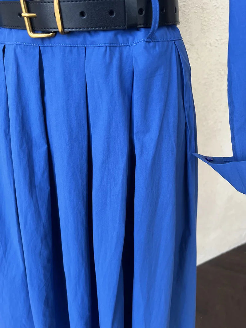 Polo‘s Collar Shirt Dress  Women Spring Slimming Long Dress With A Cinched Waist Blue / Pink