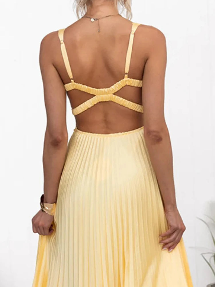 2024 Summer Fashion New Style Women's Elegant Strap Fold Style Loose Solid Color Vacation Style Banquet Style Women's Long Dress