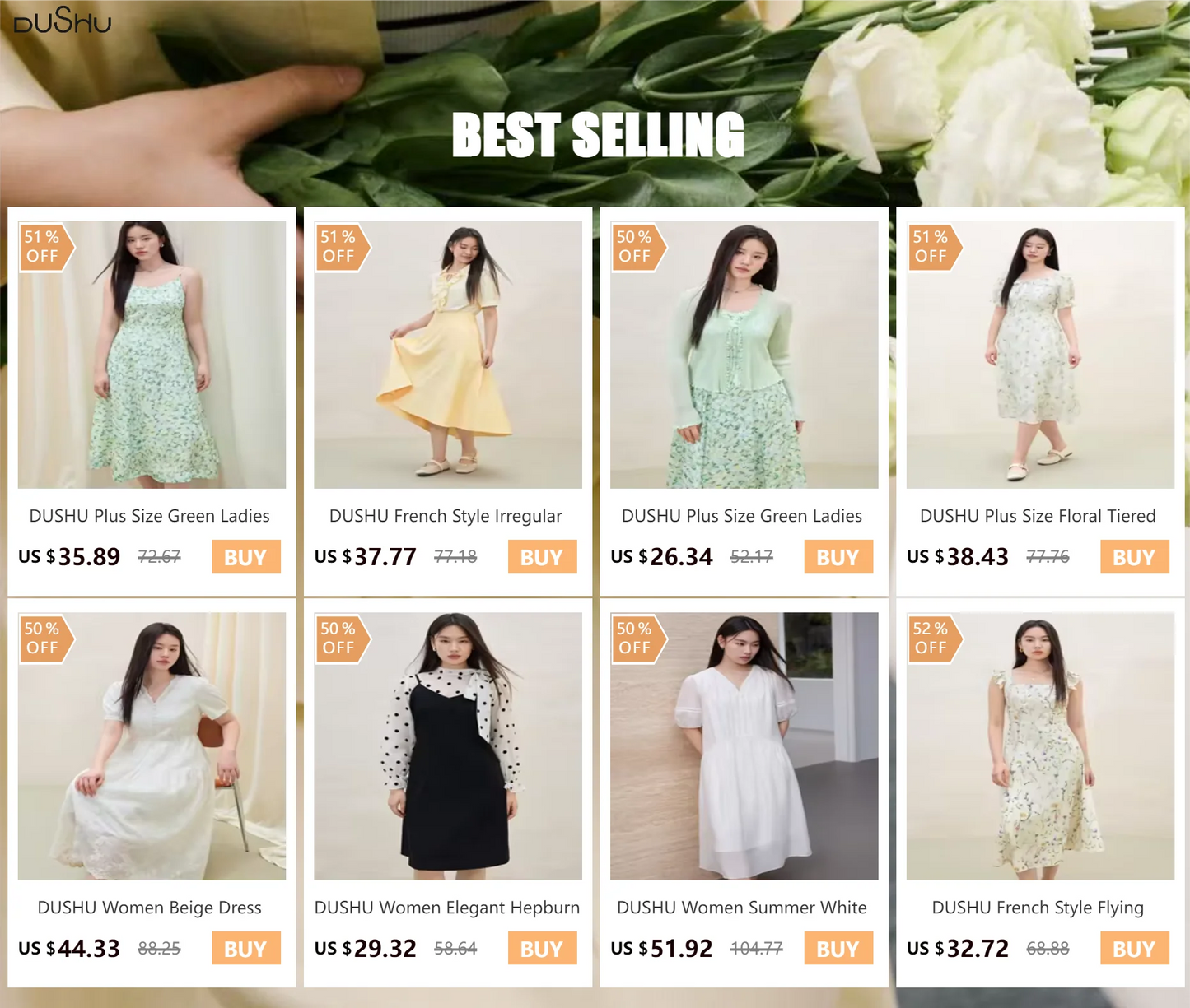 DUSHU Summer Elegant Printed Strappy Women Long Dress 2024 Summer New French Style Romantic Holiday Dress For Female 24DS82800