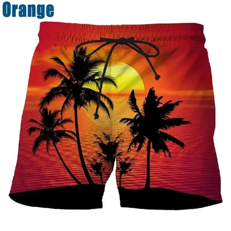 Coconut Tree Hawaiian Beach Shorts 3D Printing Summer Men's Casual Swimming Shorts High Elastic Quick Drying Pants Sport Pants