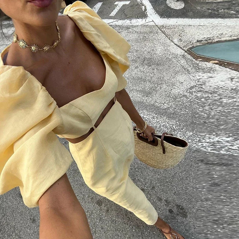Women Sexy YellowSlash Neck Hollow Straight Show Waist Party Dresses Summer Elegant High waisted Slim Women Long Dress Vacation