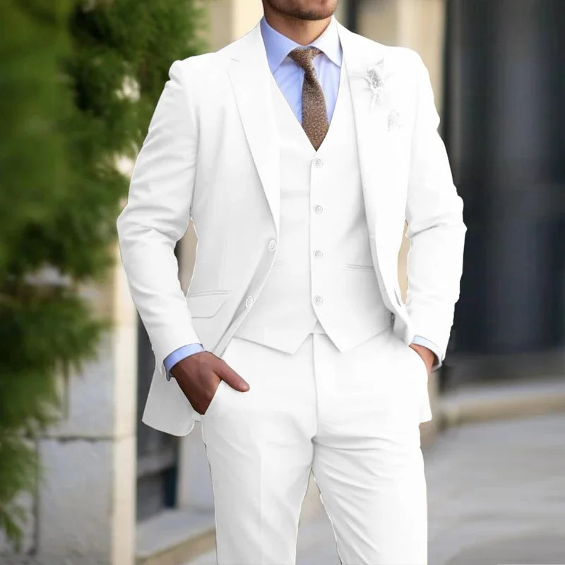 3 Pieces Beige Suits for Men Fashion Slim Fit Blazer Vest Pants Set Formal Business Wedding Tuxedos for Men Casual Clothing