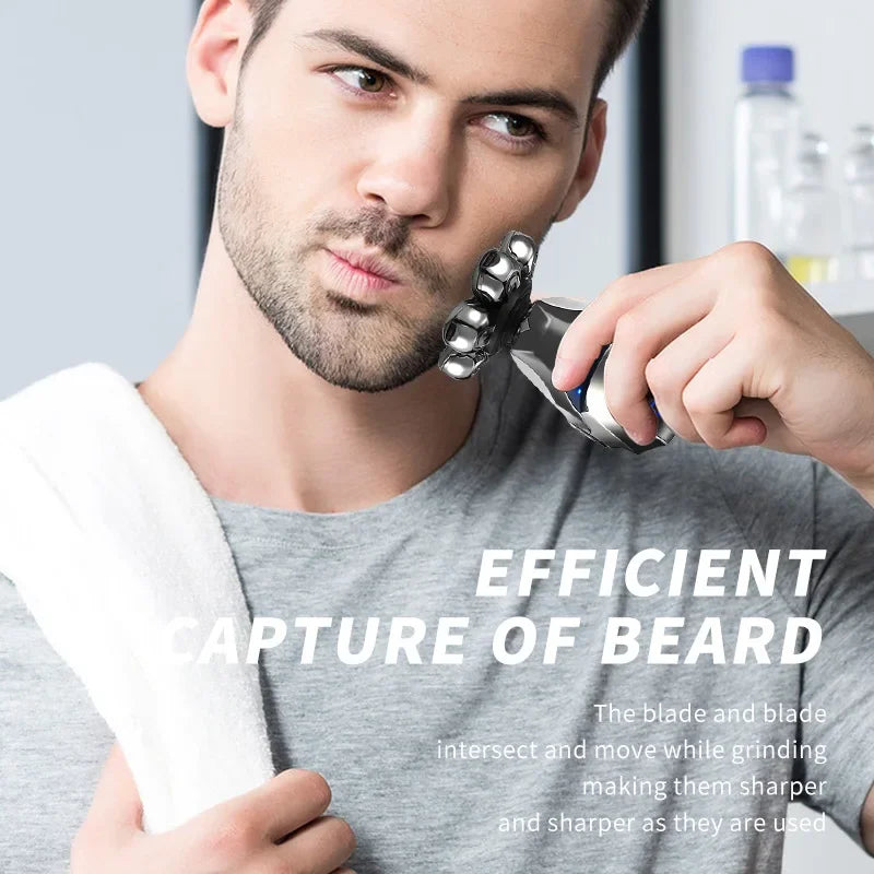 5-IN-1 Men Electric Shaver Rechargeable Bald Head 7D Floating Blade Head Beard Nose Ear Hair Trimmer Razor Clipper Facial Brush
