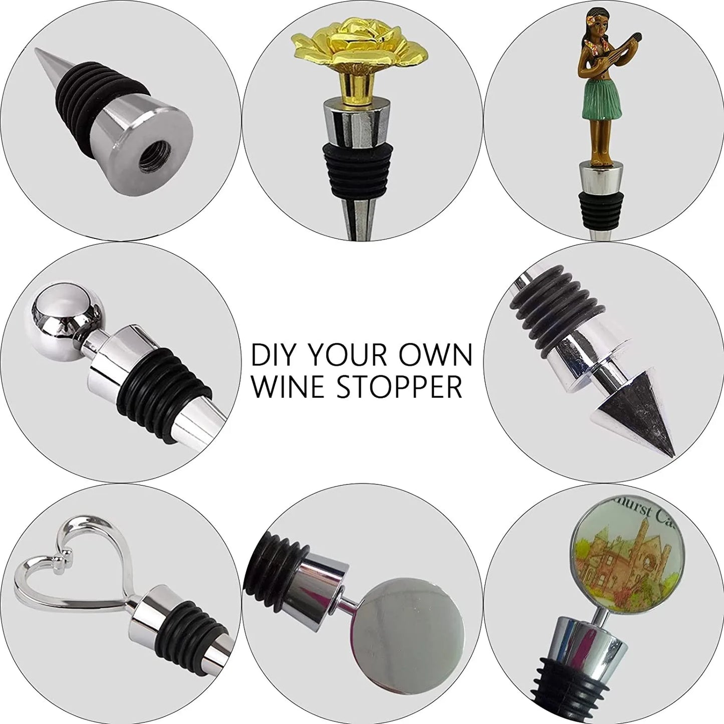 Zinc Alloy Wine Bottle Stopper Rubber Wine Stoppers Reusable Bottle Stoppers for Kitchen, Bar, Gifts, Holiday Party, Wedding