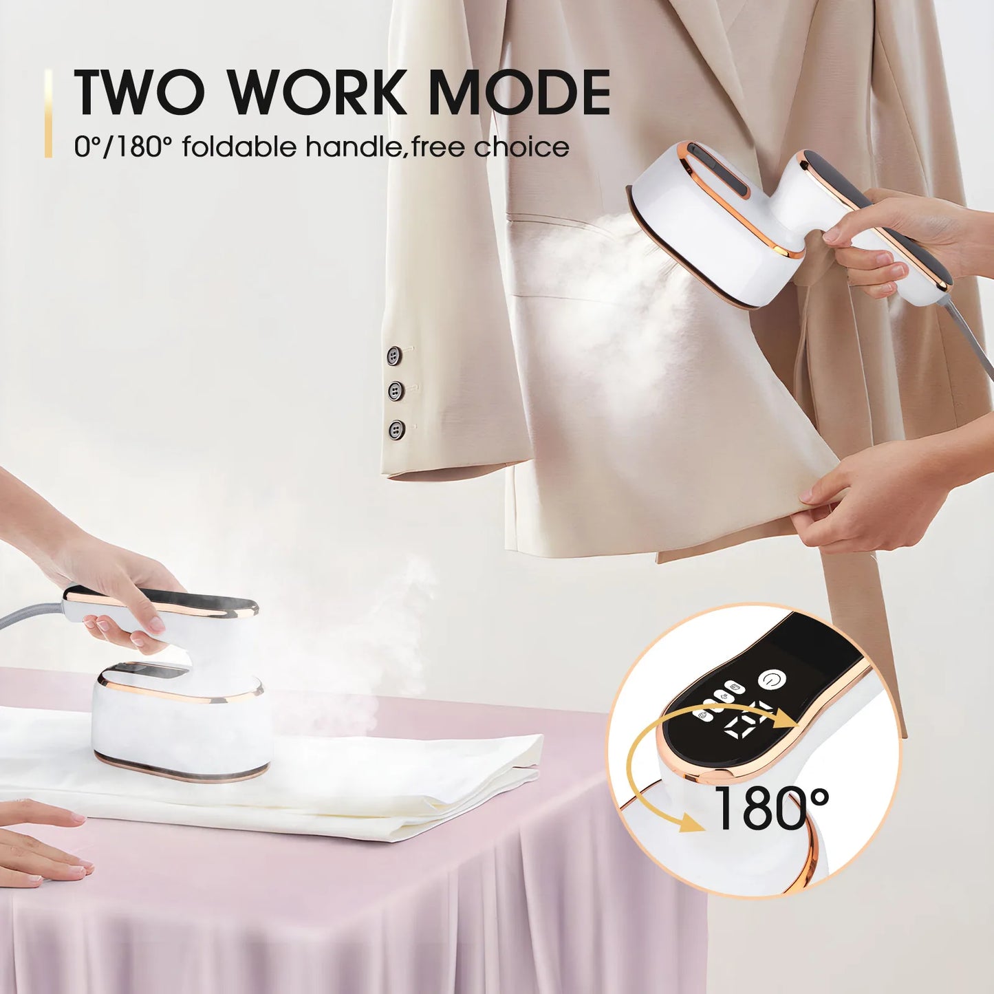 Handheld ironing machine (with steam brush), intelligent LCD electric rotary iron, portable mini iron for home and travel 6198-D