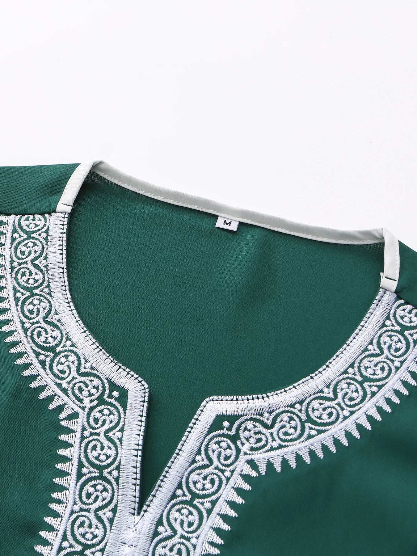 New Moroccan Green Arab Robe for Men Traditional Islamic Casual Clothing Embroidered Muslim Robe