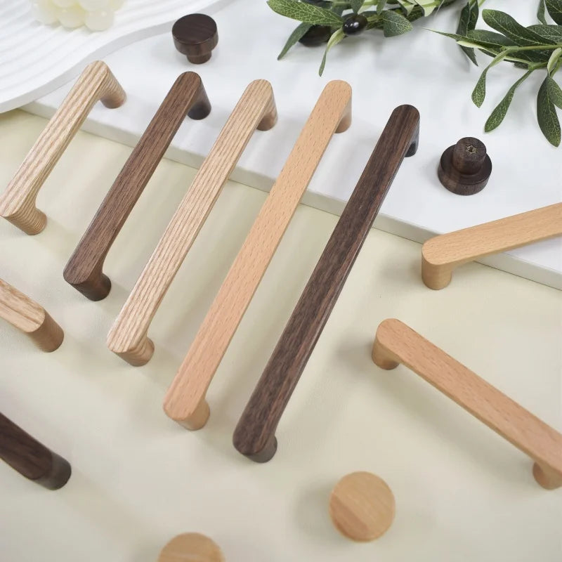 Nordic Wooden Cabinet Handles Solid Wood Furniture Kitchen Door Handle Wardrobe Cupboard Drawer Knobs Hardware Pull Handle