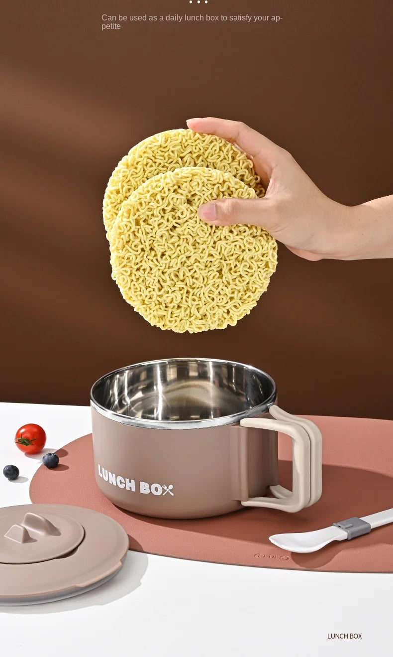 304 Stainless Steel Instant Noodles Ramen Bowl With Lid Fruit Salad Rice Soup Bowl Kitchen Tableware Large Capacity Lunch Box