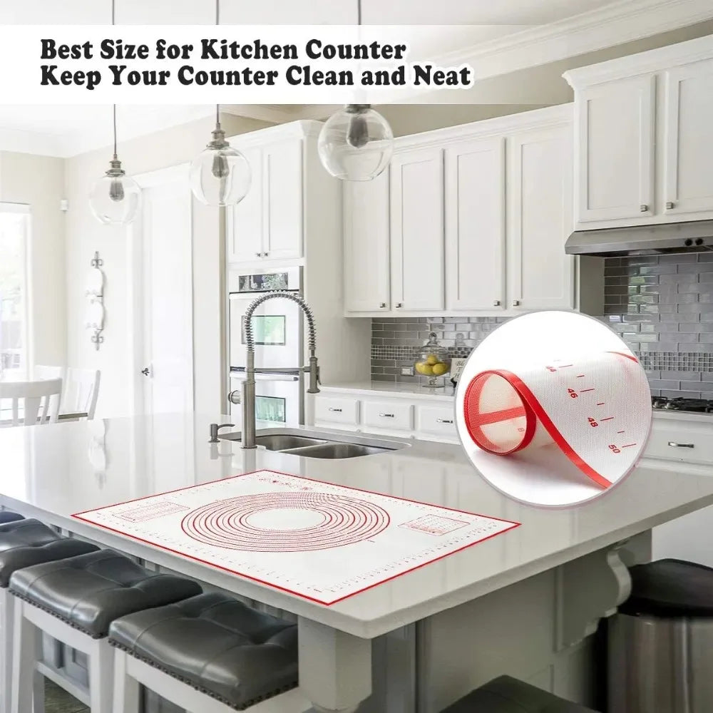 BUYYES 1PCS White And Red Kneading Mat Silicone Baking Mat Pizza Cake Dough Maker Kitchen Cooking Grill Gadget Baking Utensils