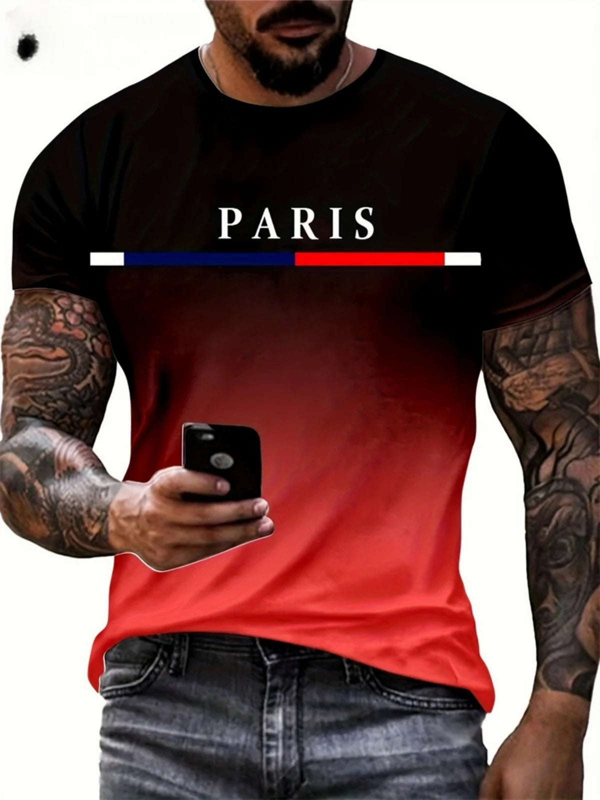 Fashion Summer T-Shirt Gradient Print T Shirt Men Printed T-Shirt Short Sleeve Round Neck T-Shirts for Men Streetwear Clothing