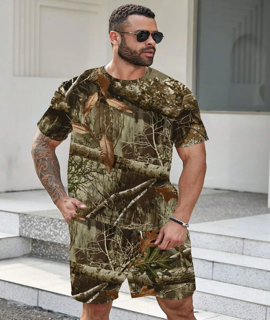 2025 Summer new men's set 3D printed Camouflage Hunting 3d Printed T-shirt Outdoor T-shirt Hip Hop casual fashion men's set