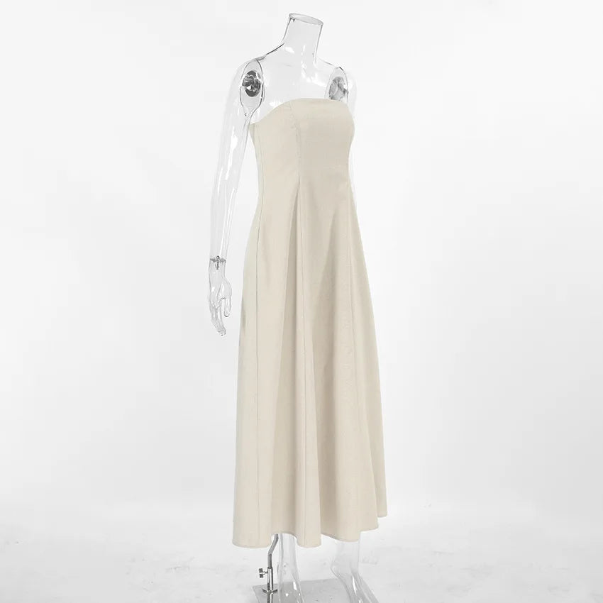 2025 Women Summer Sleeveless Sexy Long Dress 45% Cotton And 55% Linen Loose Style Strapless Maxi Dress Vestidos Clothes