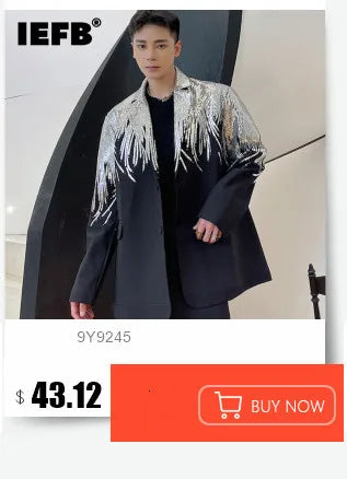 IEFB Zipper Men Suit Personalized Design Coat Casual 2023 Solid Color Long Sleeve Zipper Decoration Male Jacket Darkwear 9A5018