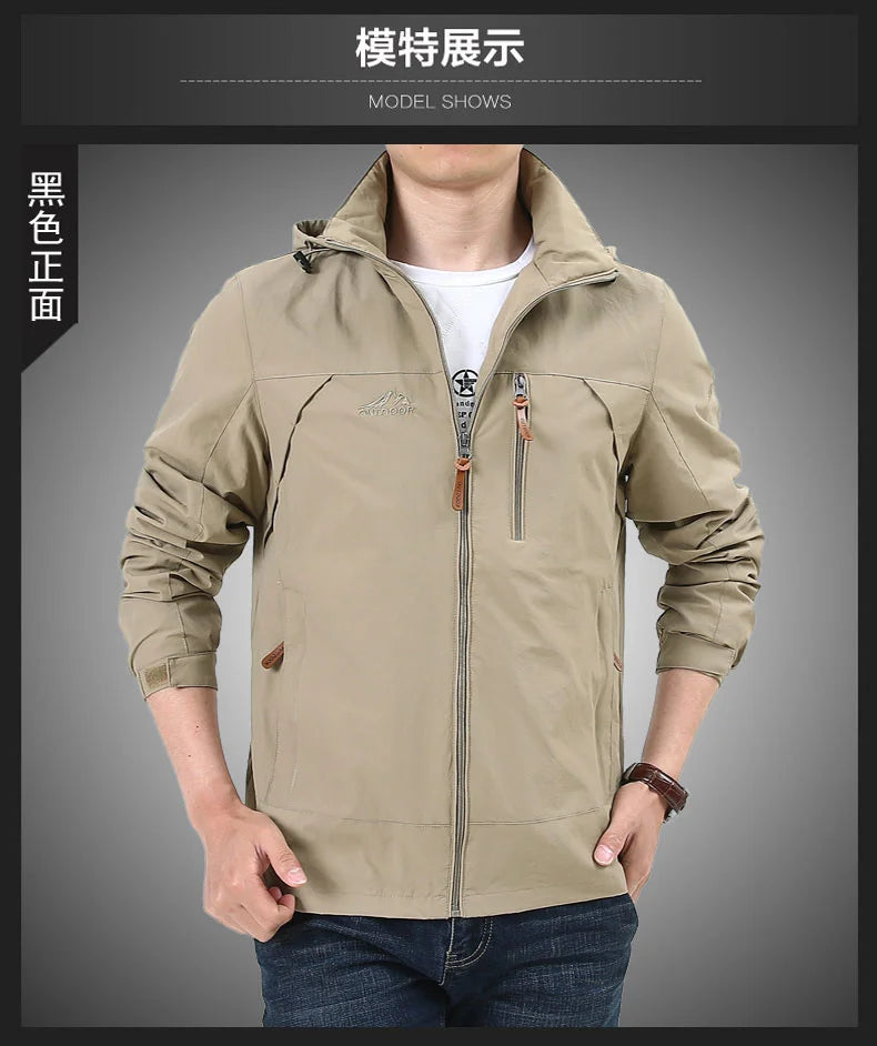 Men's Windbreaker Casual Men's Hooded Jacket Outdoor mountain Waterproof MA-1 Pilot Coat Men's Mountaineering Hunting Suit