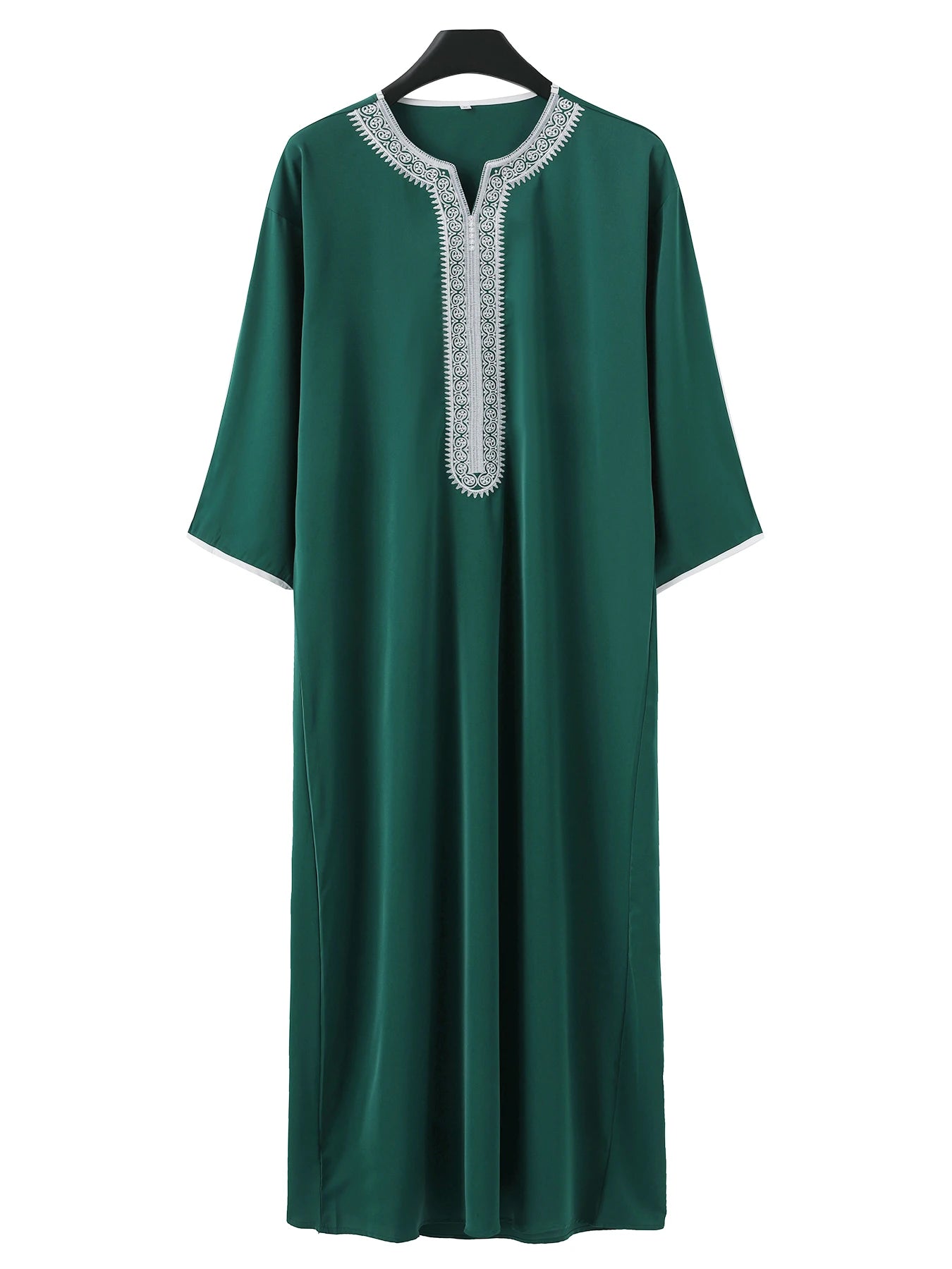 New Moroccan Green Arab Robe for Men Traditional Islamic Casual Clothing Embroidered Muslim Robe