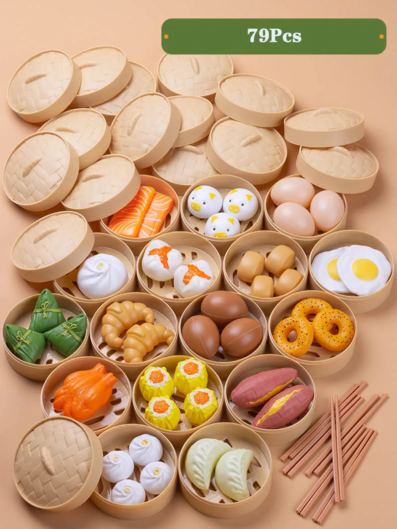 Chinese Breakfast Food Set Chinese Dim Sum Food Cooking Role Play Toys Kitchen Simulation Food Toys Girls Boys Children