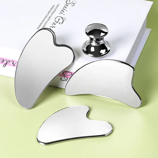 Facial Stainless Steel Scraper Massage Mushroom Gua Sha Tool Face Lift Anti-Aging Skin Tightening Cooling Metal Reduce Puffiness