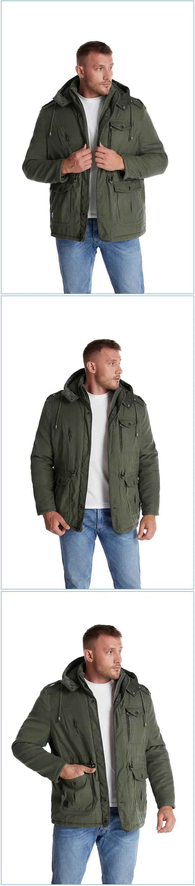 Men's Jacket WINTER USA SIZE Large SIZE Lamb Fleece JACKETS Hooded Cotton Thickened Multi Pocket Casual Mid length Coat