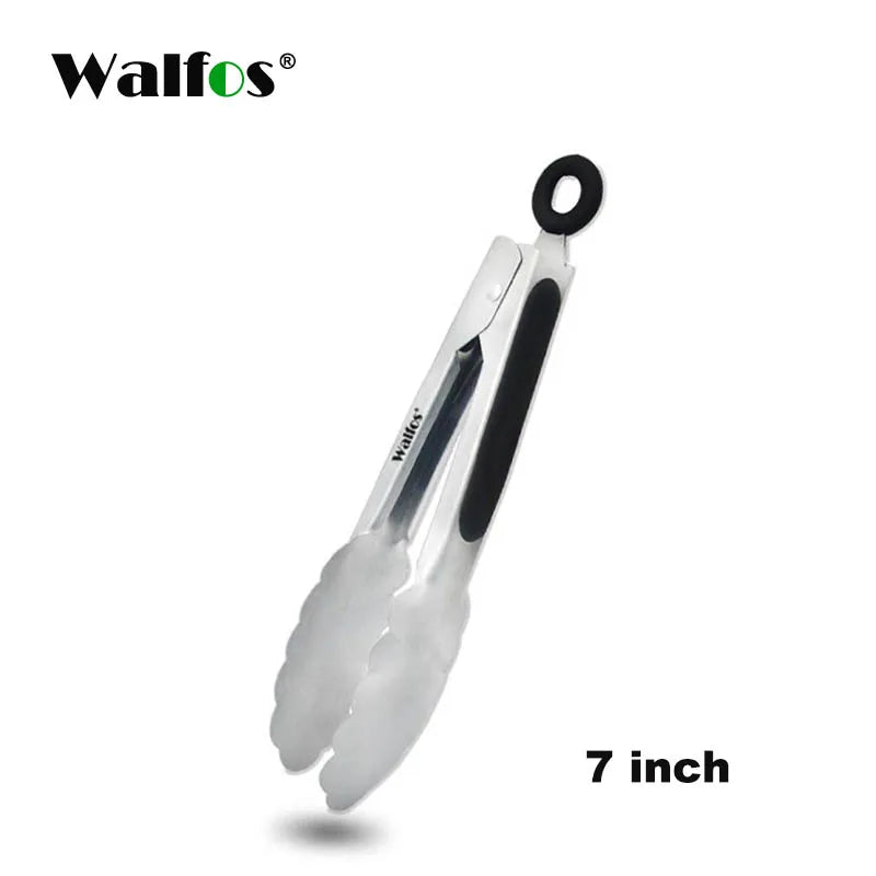WALFOS BBQ Grilling Tong Salad Serving Food Tong Stainless Steel Metal Kitchen Tongs Barbecue Cooking Locking Tong Food BBQ Clip