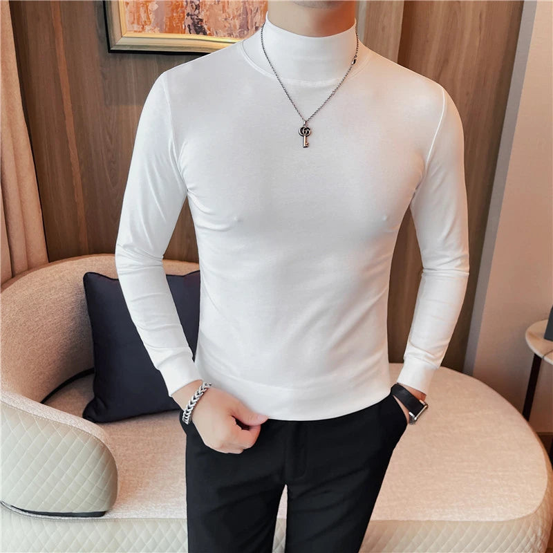 Men's T Shirts Autumn Winter New Turtleneck Long Sleeve T-Shirts For Men Clothing 2025 Slim Fit Casual Basic Tee Shirt Homme 4XL