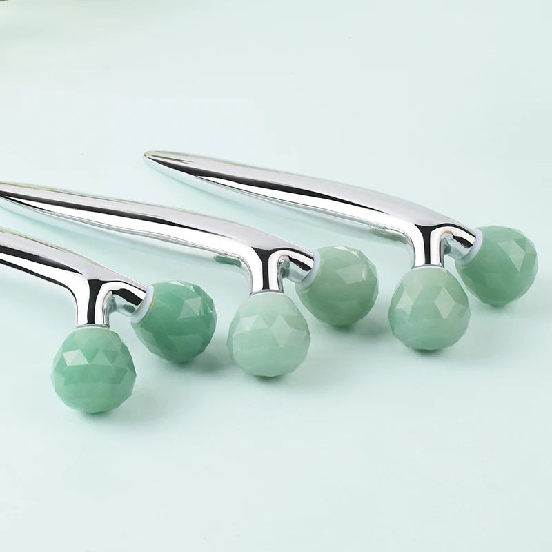 Green Aventurine 3D Roller Massager Y Shape 360 Rotate Thin Face Body Shaping Relaxation Wrinkle Remover Facial Massager Tool