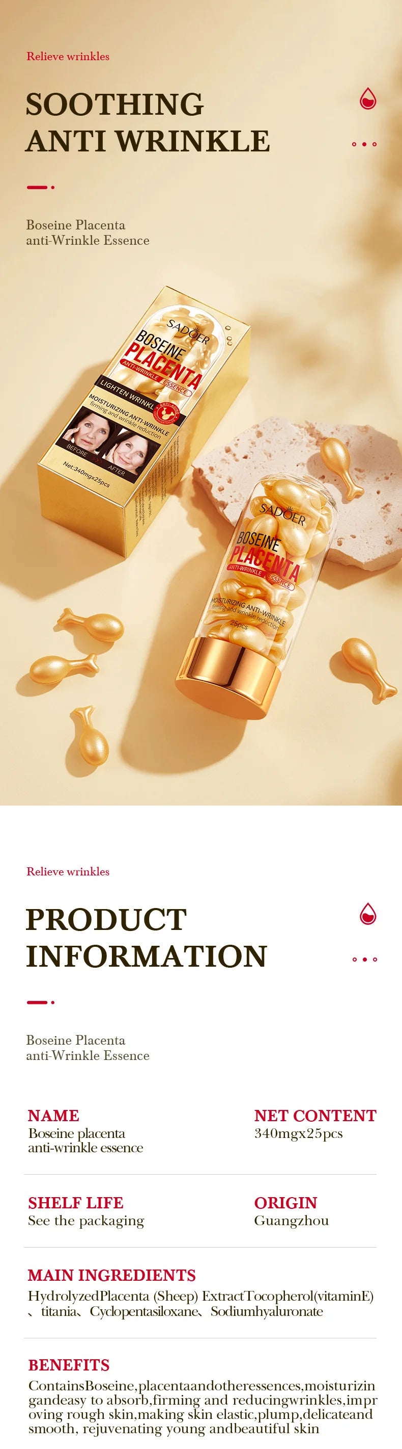 25pcs SADOER Boseine Face Serum Capsule Facial Moisturizing Brightening Firming Facial Essence Beauty Face Skin Care Products