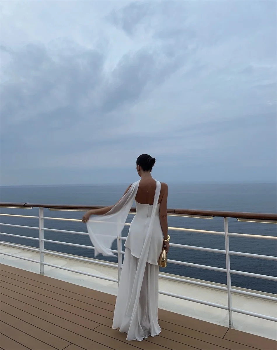 Fashion Strapless Dress With Ribbon Female Elegant Sleeveless Patchwork Mesh Beach Vacation Long Dress 2025 Summer New Dress