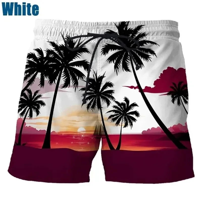 Coconut Tree Hawaiian Beach Shorts 3D Printing Summer Men's Casual Swimming Shorts High Elastic Quick Drying Pants Sport Pants