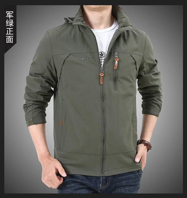 Men's Windbreaker Casual Men's Hooded Jacket Outdoor mountain Waterproof MA-1 Pilot Coat Men's Mountaineering Hunting Suit
