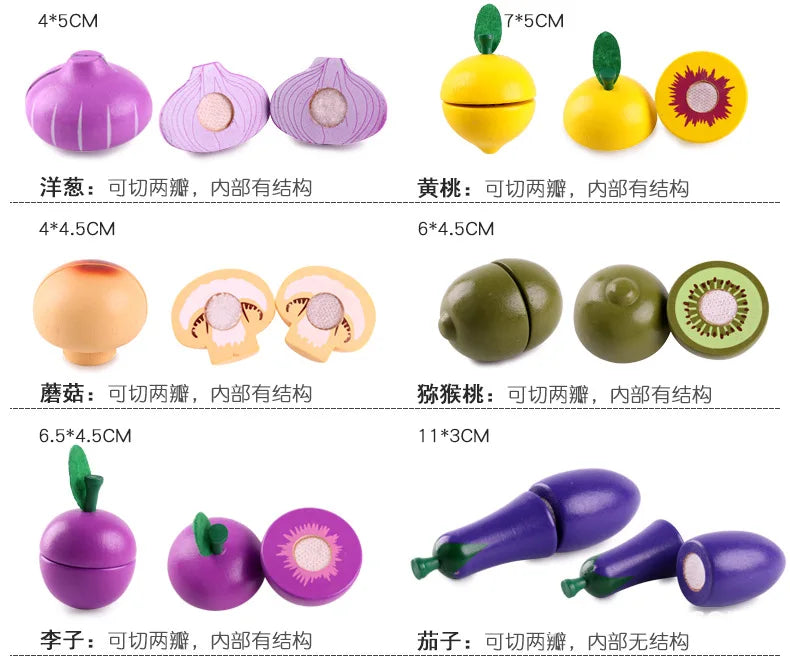 1Pcs Fruit Cutting Educational Toys Wooden Paste Stickers Vegetable Fruit Cutting Kitchen Toy Educational Toy For Children Gift