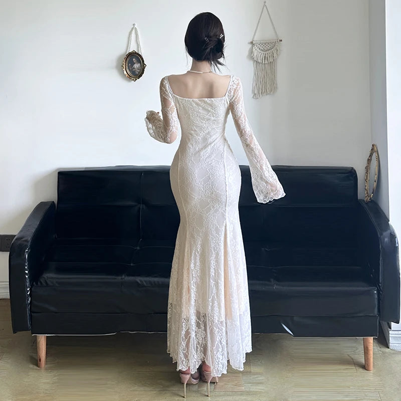 Sexy Lace Womens Dresses Summer Spring Fashion Elegant Evening Party Long Dress Birthday Prom Vestidos Female Clothing