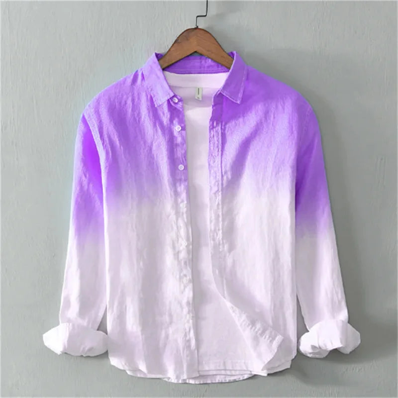 2024 New Summer Shirt Casual Long Sleeve Lapel Shirt 3D Printing Light Color Changing Men's Linen Shirt XS-6XL Fast Shipping