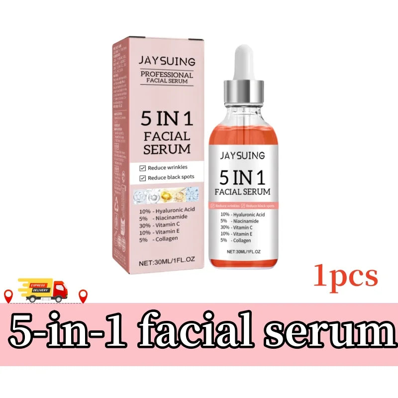 5 In 1 Facial Serum Fade Fine Lines Firming Skin Shrink Pores Moisturizing Brightning Vitamin C Hyaluronic Acid Face Serum