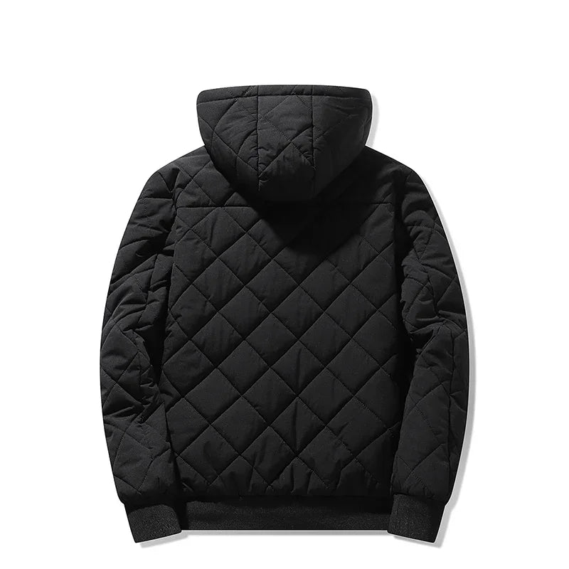 Jackets for Men with Hood Autumn Winter Cotton Padded Jacket Men Fashion Clothing Rhombus Texture Casual Parkas Plus Size 5XL