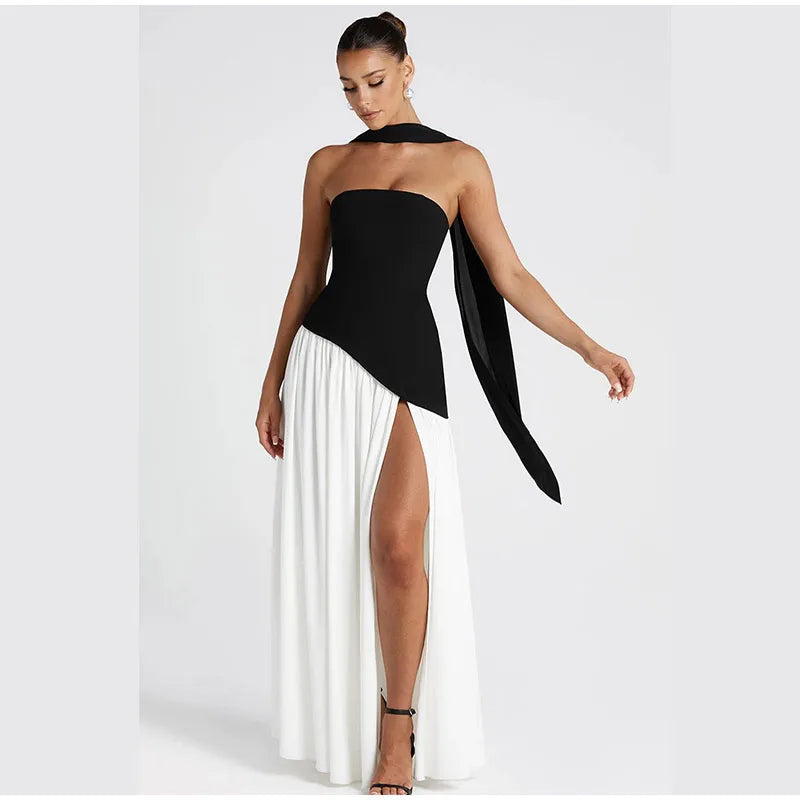 Elegant Yellow Gauze Off Shoulder Scarf Neack Long Dress Women Fashion Sleeveless A-line Vestido 2025 Summer Vocation Party Robe