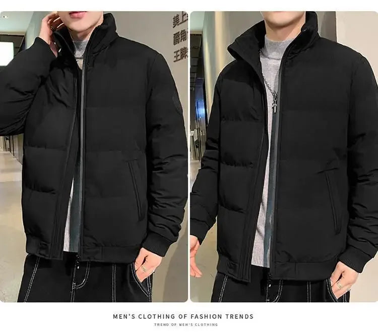 Men's Casual Cotton-padded Coat Winter Warm Thickened Solid Color Jacket Stand Collar Trendy Korean Style Fit Padded Jacket