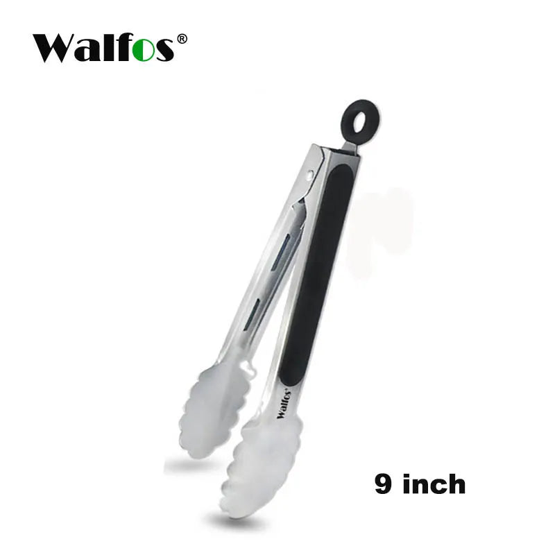 WALFOS BBQ Grilling Tong Salad Serving Food Tong Stainless Steel Metal Kitchen Tongs Barbecue Cooking Locking Tong Food BBQ Clip