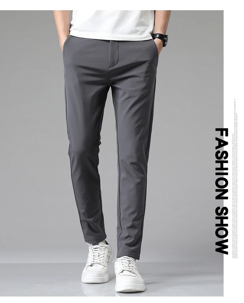 Summer Men's Casual Pants Thin Business Stretch Slim Fit Elastic Waist Jogger Korean Classic Blue Black Gray Brand Trousers Male