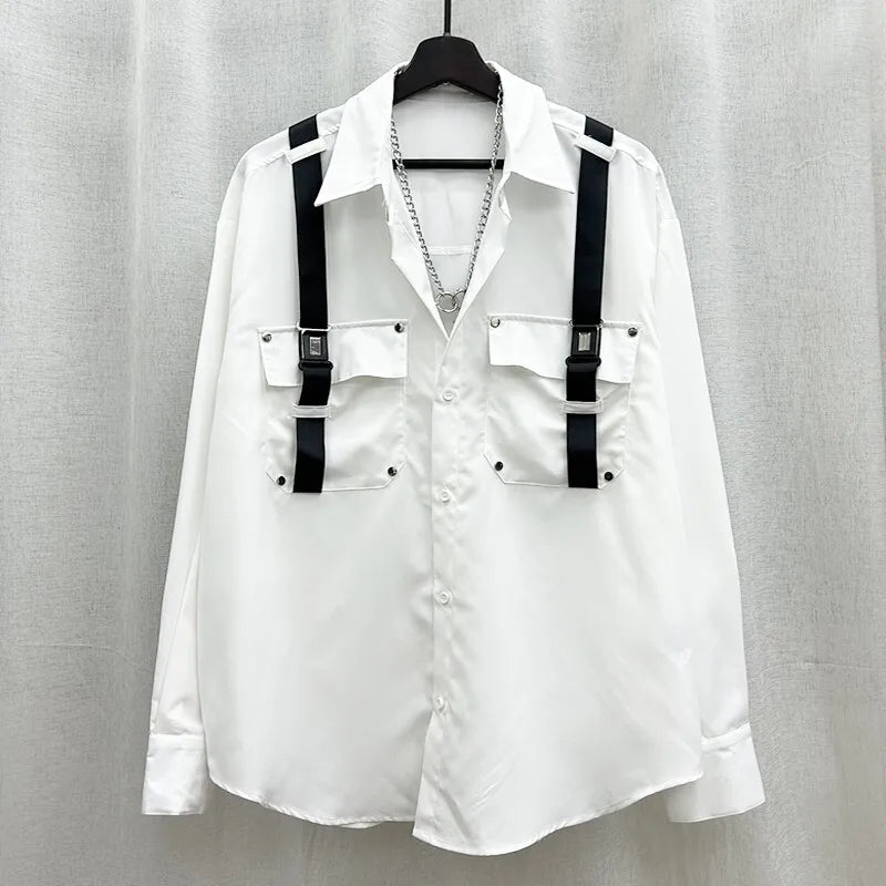 New Niche Design Fashion Brand Shirts Man Straps High-end Loose Fitting Long Blouse BF Women Shirts