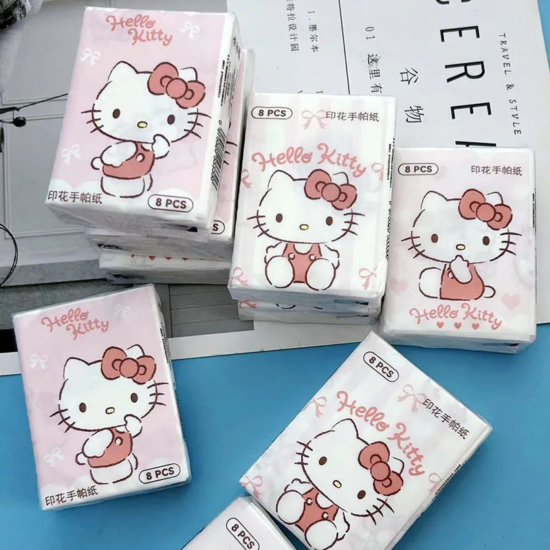 Kawaii Hello Kitty Handkerchief Paper Cartoon Sanrio Pochacco Kitty Printed Napkins Portable Small Pocket Tissues Facial Paper