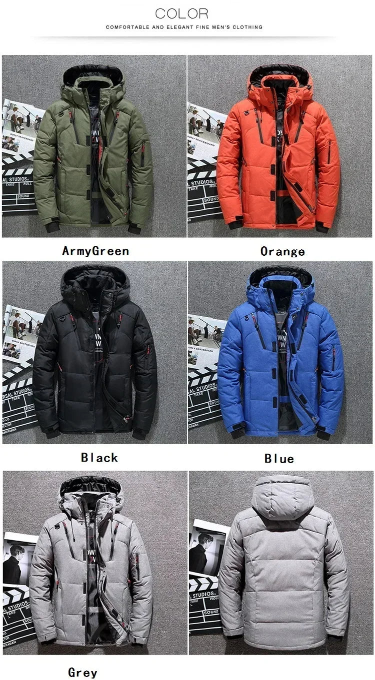 New Male Warm Hooded Windproof Winter Down Jacket Outerwear Men's Down Jacket Snow High Quality White Duck Thick Parkas