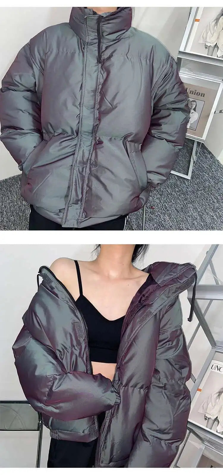 PFHQ Men Cotton Jacket High Street Trendy Winter Bread Coat 2024 Stand Collar Solid Color Long Sleeve Male Tops Casual 21Z7546