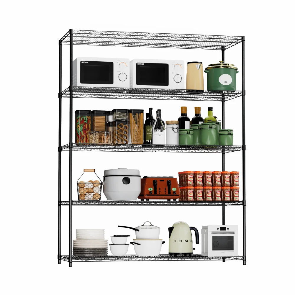 Warehouse supermarket kitchen other 5-layer heavy-duty adjustable shelves with wheels  adjustable feet  frame bearing 300 pounds