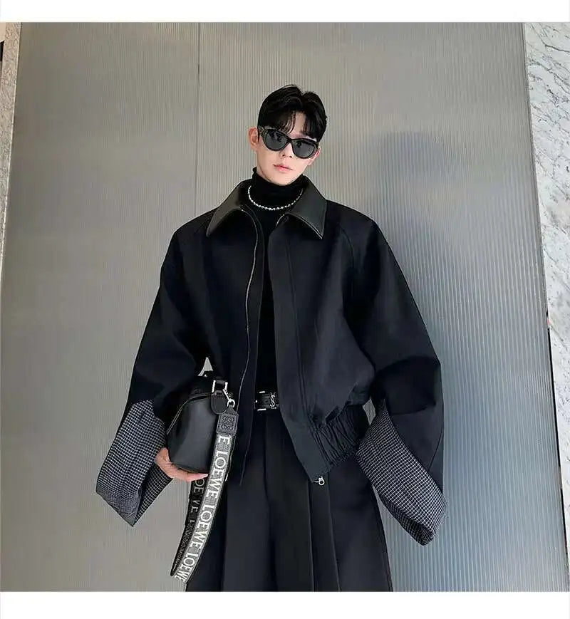 LUZHEN 2025 Spring Design Leather Collar Trendy Jacket Personalized Handsome Trendy Classy Versatile Color Contrast Tops LZ8146