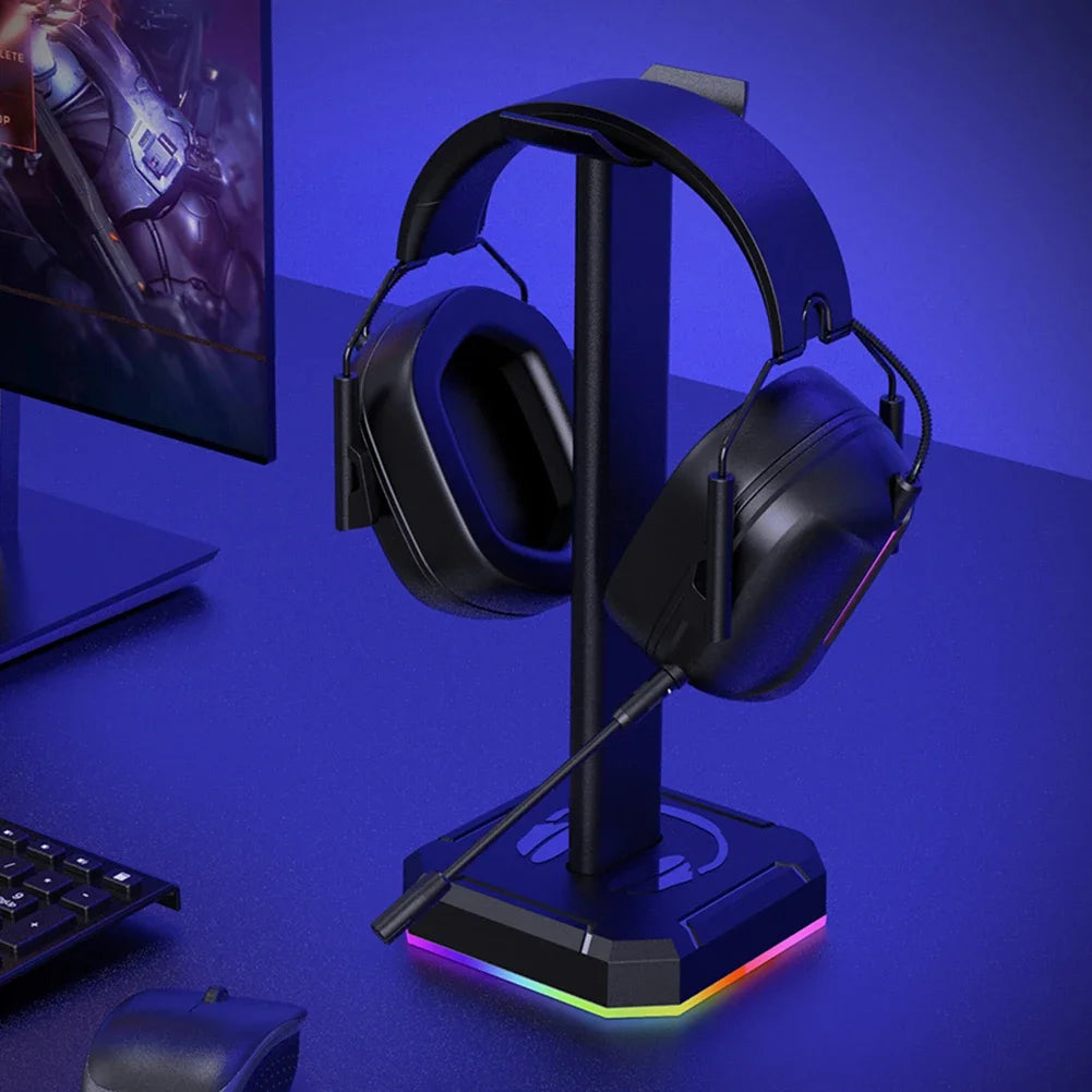 Aluminum Alloy Gaming Headphone Stand Space Saving Desktop Organizer Vertical Bracket RGB Backlight Headset Holder Display Rack