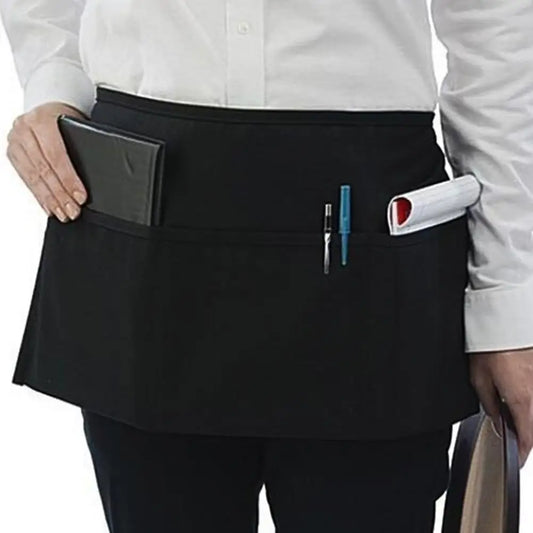 Waiter Apron Multiple Pockets Wear Resistant Waist Apron Lace Up Design Waterproof with Long Straps Half Short Apron Kitchen